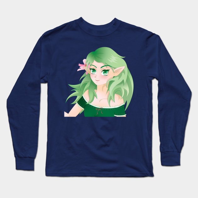 Fantasy Anime Elf Girl Long Sleeve T-Shirt by Karlie Designs